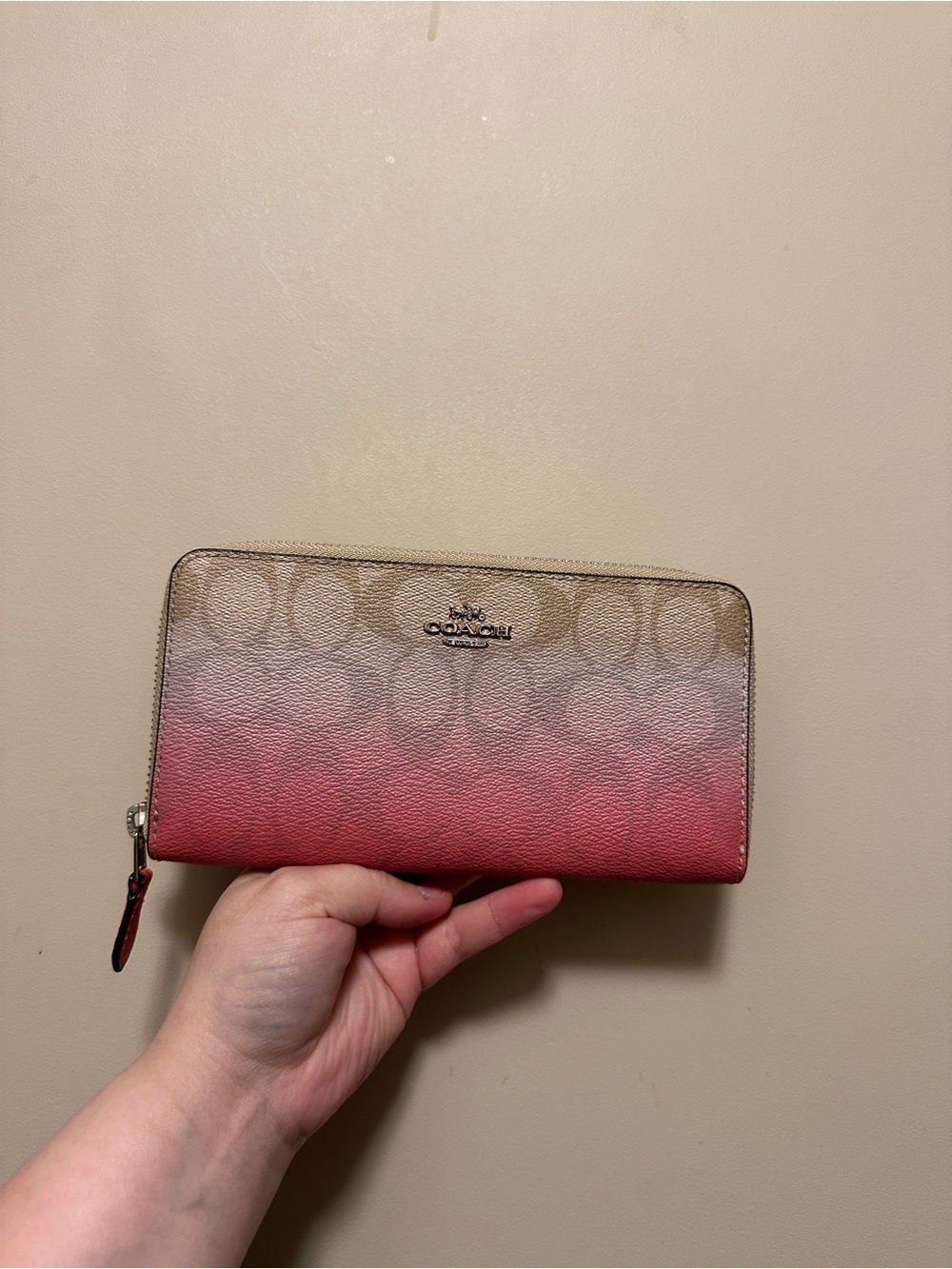 Coach Ombre Signature Zip Wallet - Pink to Cream